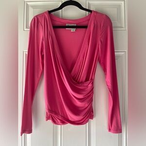 Anthropologie Pink Faux Wrap Light Knit Top
